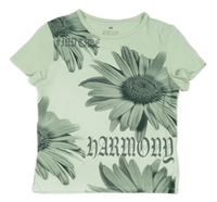 Mintové crop tričko s kvetmi H&M