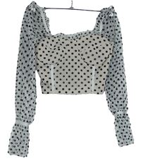 Dámská smetanová puntíkovaná tylová crop halenka Boohoo 