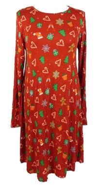 Dámské červené vánoční šaty s obrázky F&F