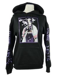 Dámska čierna mikina s potlačou a kapucňou