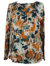 Dámské oranžovo-tmavomodré vzorované triko 