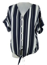 Dámská bílo-tmavomodrá pruhovaná halenka s uzlem George 