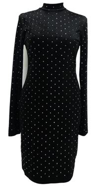 Nové - Dámské černé sametové šaty s kamínky H&M