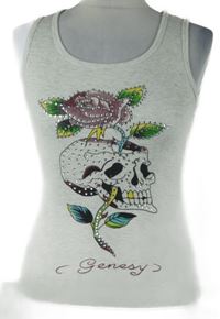Dámský šedý žebrovaný top s lebkou a kamínky ED Hardy 