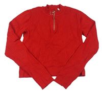 Červený rebrovaný crop sveter so zipsom C&A