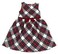 Nové - Tmavomodro-červeno-bílé kárované šaty s mašlí H&M