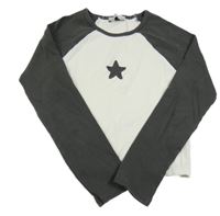 Bílo-šedé žebrované crop triko s hvězdičkou C&A