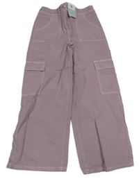 Nové - Růžovofialové plátěné kalhoty s kapsami Tu