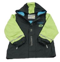 Antracitovo-limetková nepromokavá jarní bunda s autem a kapucí Lupilu