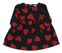 Tmavomodro-červené pletené šaty so srdiečkami a mašlou EMC