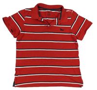 Červeno-tmavomodro-biele pruhované polo tričko