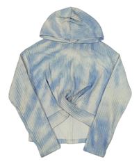 Světlemodro-biela batikovaná úpletová crop mikina s kapucňou George