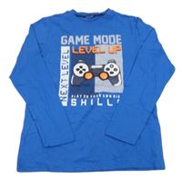 Nové - Modré tričko s joystickem a nápismi Y.F.K.