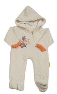 Světlebéžová prošívaná tepláková kombinéza s motýly a kapucí 