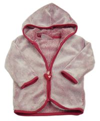 Růžová melírovaná chlupatá propínací mikina s kapucí Ergee