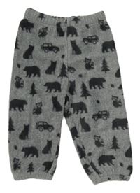 Sivé fleecové tepláky s medveďmi a jeepy Topomini