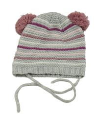 Šedo-růžová pruhovaná čepice s bambulemi Ergee