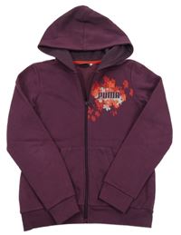 Fialová propínací mikina s potiskem a kapucí Puma