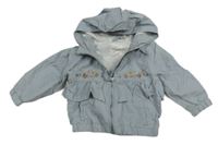 Světlemodrošedá šusťáková podzimní bunda s kytičkami a kapucí Next