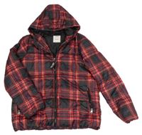 Černo-červená kostkovaná šusťáková zimní bunda s kapucí vel.176