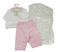 Nové - 2set - Bílo-růžoúvá sametová mikina + tepláky