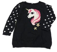 Čierno-bodkovaná é pletené šaty s jednorožcom Dopodopo