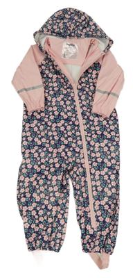 Tmavomodro-svetloružová kvetovaná nepromokavá kombinéza s kapucňou Lupilu