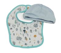 2set - světlemodrá čepice + bryndák se stromky 