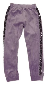 Fialové plyšové tepláky s flitry 