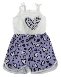 Bílo-lila-leopardí kraťasový oveal so srdcem