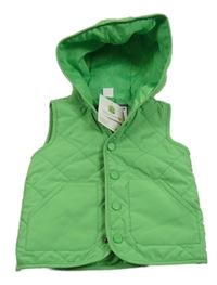 Nové - Zelená šusťáková prošívaná lehká zateplená vesta s kapucí Topomini