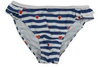 Tmavomodro-biele pruhované plavkové nohavice so srdiečkami