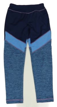 Tmavo-světlemodro-melírované sportovní legíny s pruhy Crane 