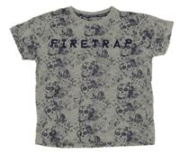 Sivo-tmavomodré tričko s lebkami Firetrap
