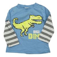 Modro-pruhované triko s dinosaurem M&Co.