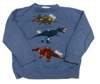 Tmavomodrý sveter s dinosaury z flitrů H&M