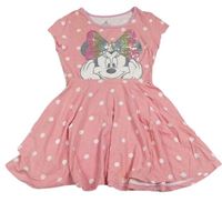 Lososové bavlnené šaty s Minnií a bodkami Disney
