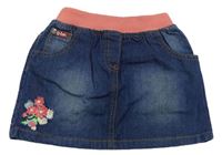 Tmavomodro-ružová rifľová sukňa s kvietkami a úpletovým pasom Lee Cooper