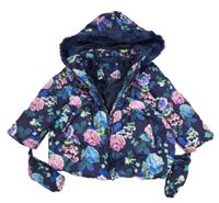 Tmavomodrá šusťáková zimní bunda s kapucí + rukavice M&S