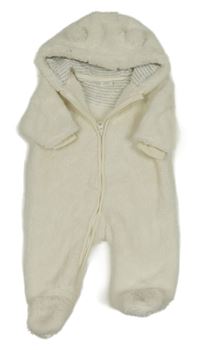 Smotanová chlpatá kombinéza s kapucňou Next