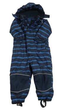 Tmavomodro-modrá pruhovaná šušťáková zimná kombinéza s kapucňou Tchibo