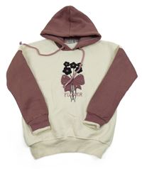 Smetanovo-ružová mikina s kvietkami a kapucňou