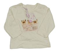 Nové - Bílé triko s kočičkami 