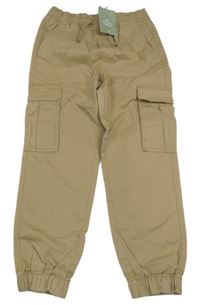 Nové - Béžové plátěné cargo cuff kalhoty H&M