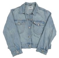 Svetlomodrá rifľová crop bunda s vyšúchaním Zara