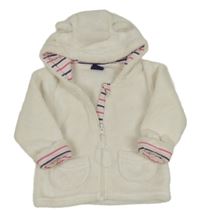 Biela chlpatá prepínaci mikina s kapucňou a prúžkami Lupilu