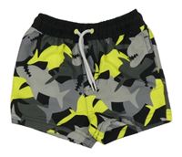 Černo-žluto-šedé plážové kraťasy se žraloky Next 