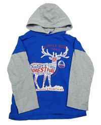 Kobaltově modro/šedé triko s losem a kapucí 