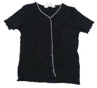 Čierne rebrované crop tričko s gombíky H&M