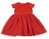 Červené sametovo/tylové šaty s mašlí Dopodopo